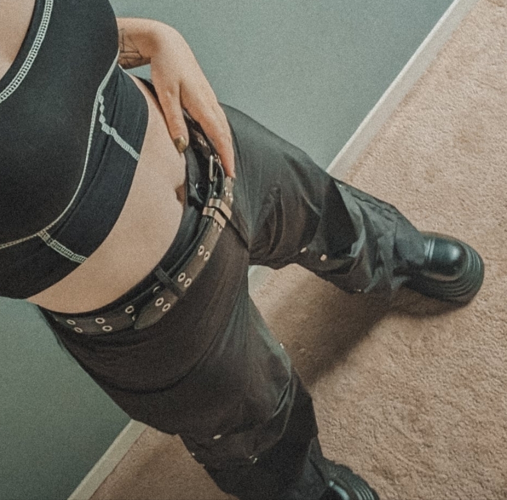 SHEIN Black Snap-Detail Wide Cargo Pants